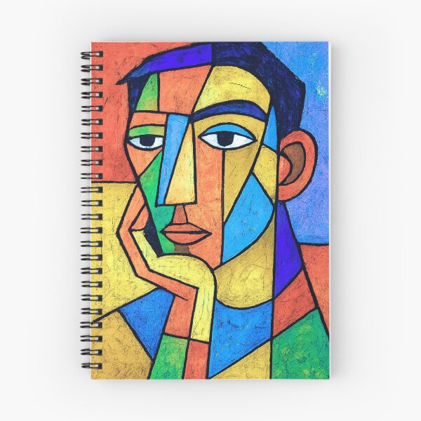 Item preview, Colorful cubist portrait of a pensive man designed and sold by arteopolis.