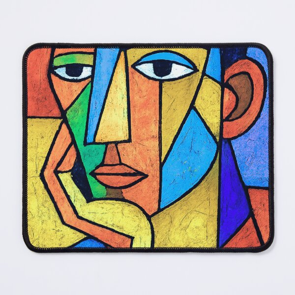 Item preview, Colorful cubist portrait of a pensive man designed and sold by arteopolis.