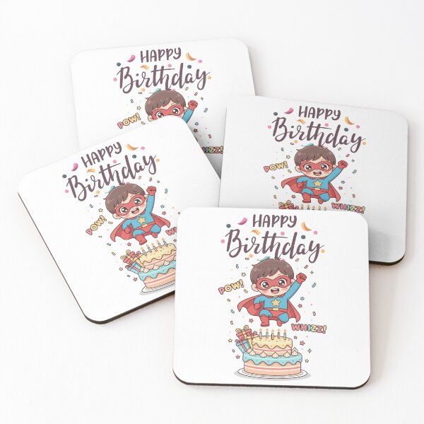 Item preview, Kawaii Birthday Superhero: Hero Boy Jumping on Cake POW! designed and sold by DibuHumor.