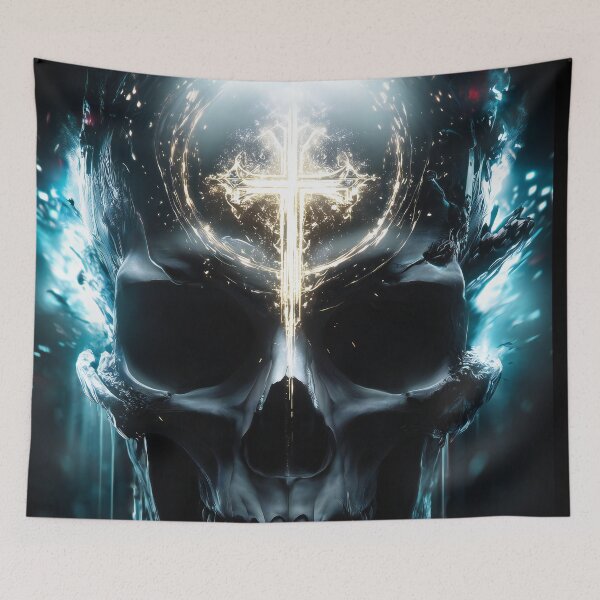 Item preview, Sanctified Skull – Gothic Cross and Divine Flame Fantasy Art designed and sold by Skolyak.