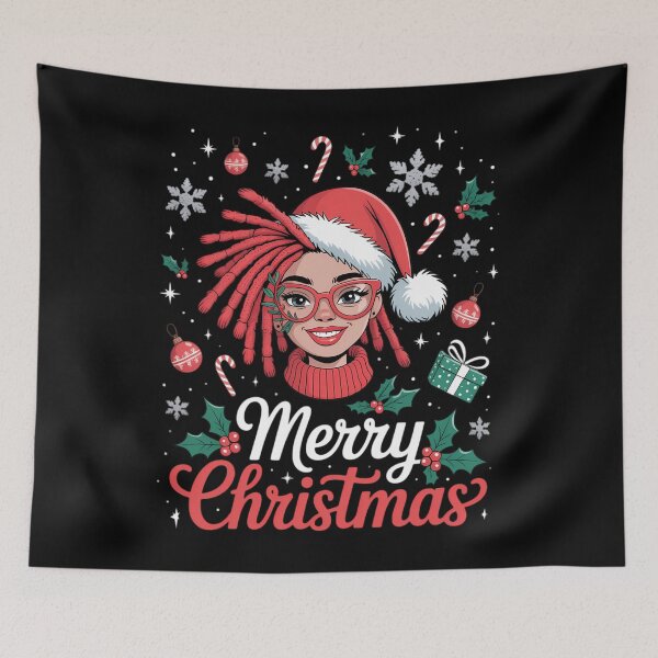 Item preview, African American Black Woman Loc'd Girl Merry Christmas designed and sold by Sunset4Bones.
