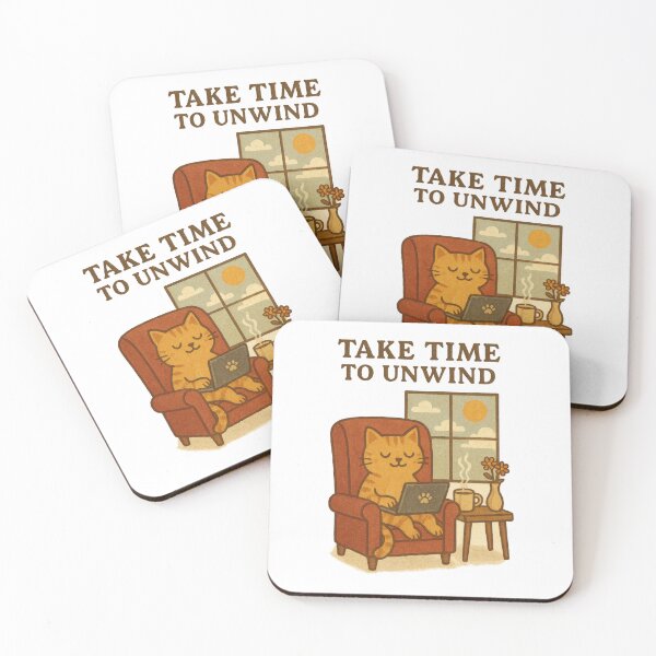 Item preview, Take Time to Unwind | Cozy Cat Self-Care Laptop & Coffee Design designed and sold by inkoutninja.