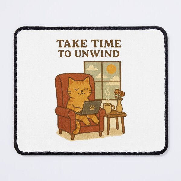 Item preview, Take Time to Unwind | Cozy Cat Self-Care Laptop & Coffee Design designed and sold by inkoutninja.