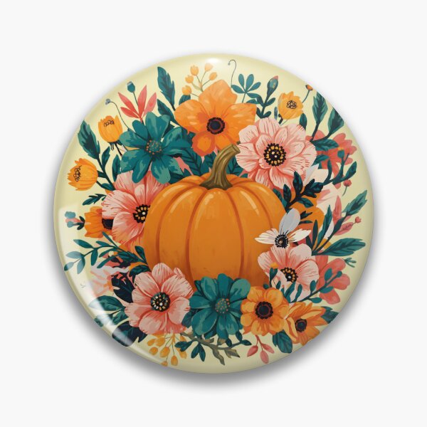 Item preview, Pumpkin with Colorful Flowers designed and sold by LinLuckStudio.