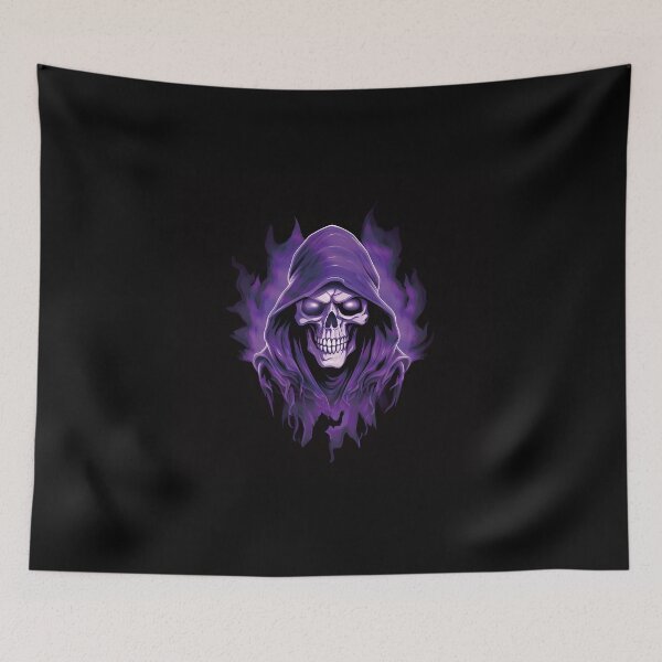 Item preview, Grim Reaper Skull in Purple Flames – Dark Gothic Halloween Art designed and sold by kaleevfidonea.