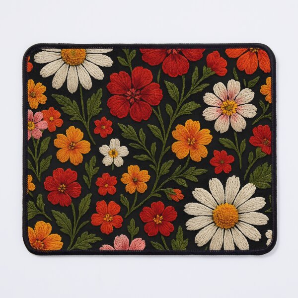 Item preview, Floral Embroidery Pattern – Daisy & Geranium on Black designed and sold by jutharat456.