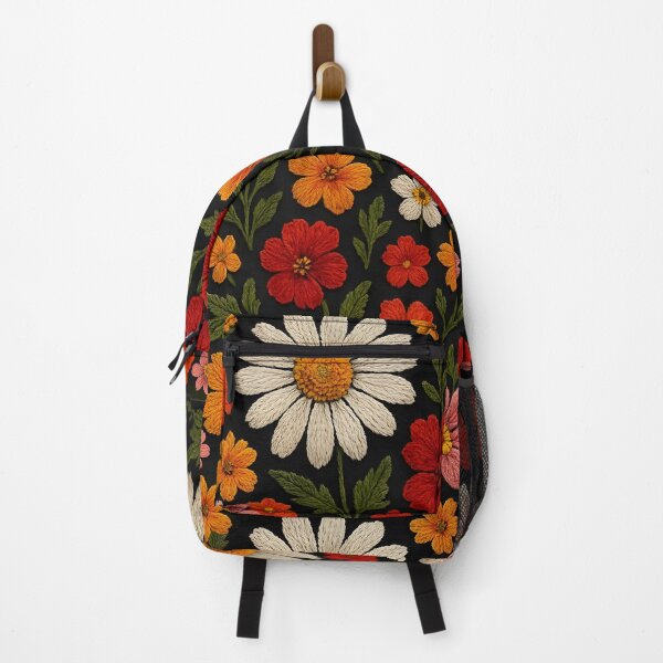 Item preview, Floral Embroidery Pattern – Daisy & Geranium on Black designed and sold by jutharat456.