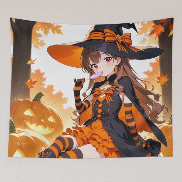 Item preview, Kawaii Anime Witch Girl: Halloween Pumpkin Aesthetic designed and sold by S-Viirgo.