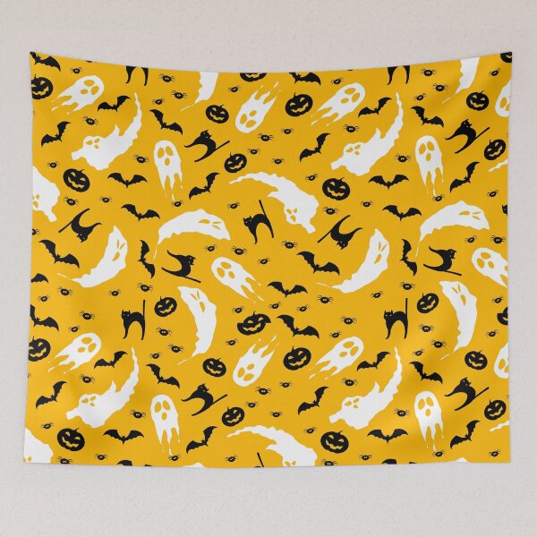 Item preview, Spooky Cute Halloween Ghosts, Bats, and Pumpkins Pattern – Festive Orange Throw Blanket designed and sold by FestivityFinds.