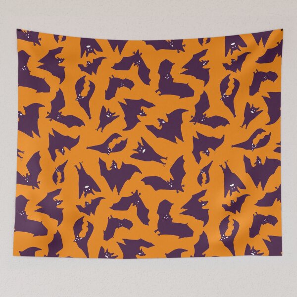 Item preview, Halloween Throw Blanket with Flying Purple Bats on Orange Background – Spooky Gothic Pattern designed and sold by FestivityFinds.