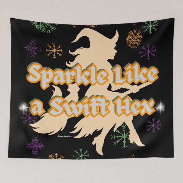 Item preview, Sparkle Like a Swift Hex – Witch Silhouette with Rune Snowflakes in Orang designed and sold by CarmaQuanTarot.
