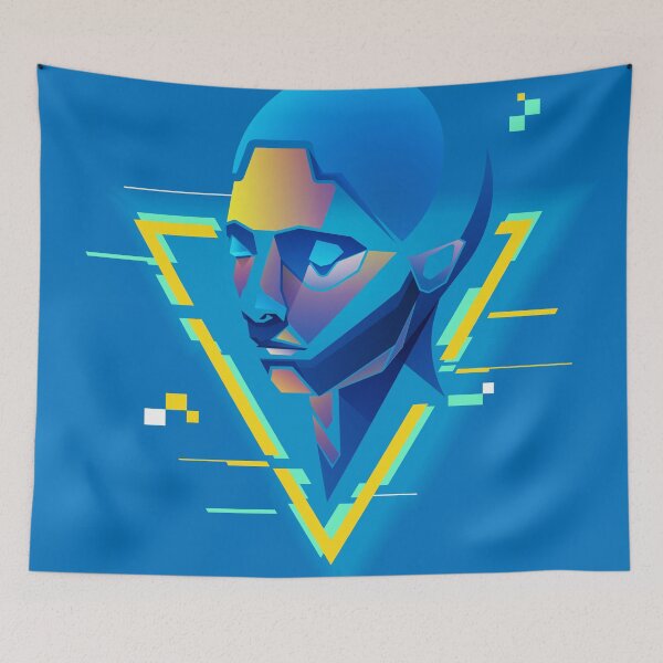 Item preview, graphic of AI, artificial intelligence head presented in cyberpunk vivid colour  designed and sold by NiamLab.