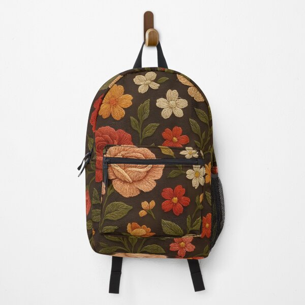 Item preview, Rose & Jasmine Embroidery Floral Pattern on Dark Brown designed and sold by jutharat456.