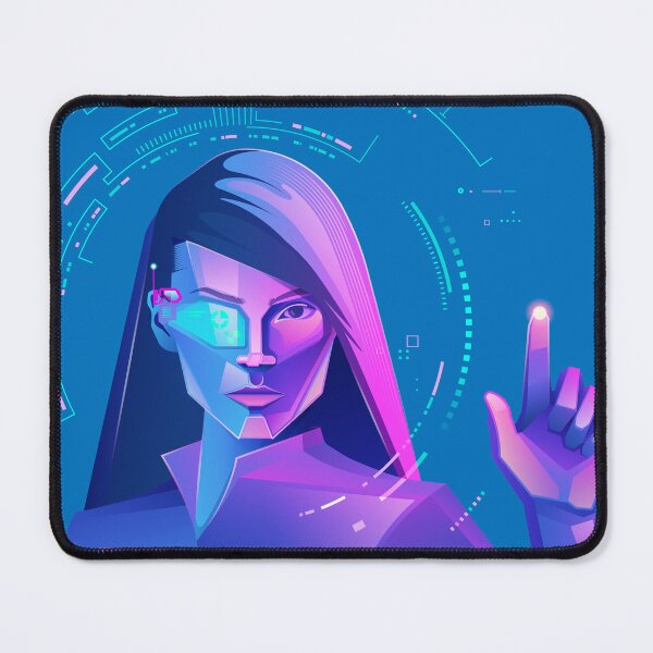 Item preview, concept of VR; virtual reality technology or augmented reality gaming, graphic of futuristic girl with vr glasses using interface designed and sold by NiamLab.