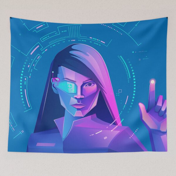 Item preview, concept of VR; virtual reality technology or augmented reality gaming, graphic of futuristic girl with vr glasses using interface designed and sold by NiamLab.