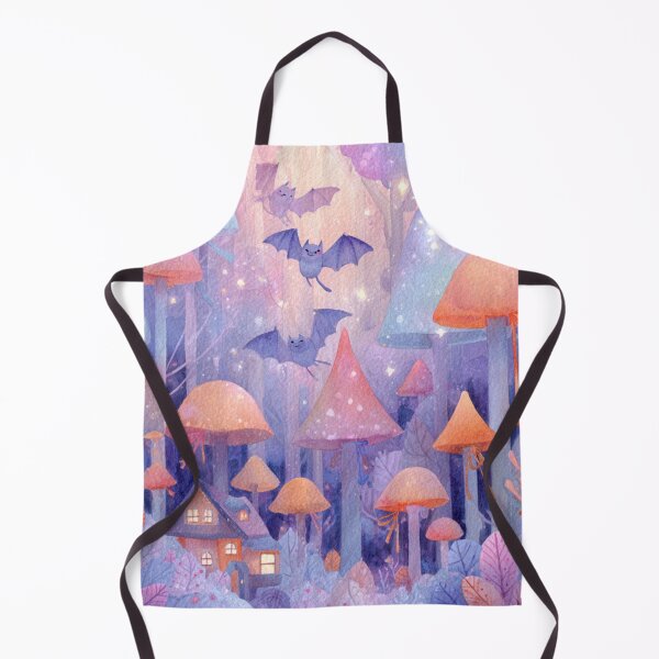 Item preview, Whimsical Dreamy Forest With Mushrooms, Bats, And Cozy Village Cottage At Dusk designed and sold by KanDa-Shop.