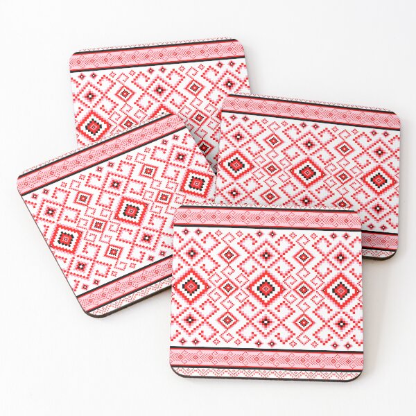 Aperçu de l'œuvre Motif textile pixel art rouge – Motif géométrique folklorique traditionnel créée et vendue par IDEON-23.