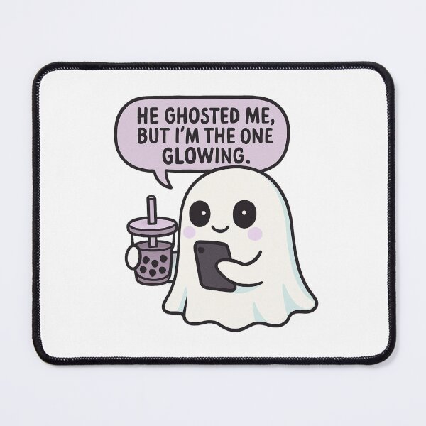 Item preview, Funny Cute Ghost with Boba Tea and Phone – He Ghosted Me Pun designed and sold by RuweisVibes.