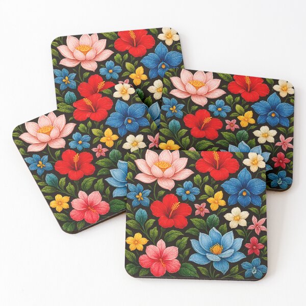Item preview, Tropical Floral Embroidery Pattern – Hibiscus & Lotus designed and sold by jutharat456.