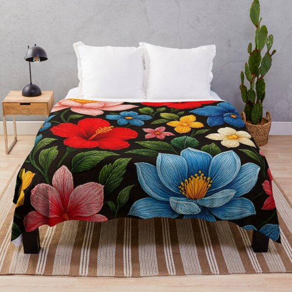 Item preview, Tropical Floral Embroidery Pattern – Hibiscus & Lotus designed and sold by jutharat456.