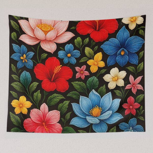 Item preview, Tropical Floral Embroidery Pattern – Hibiscus & Lotus designed and sold by jutharat456.