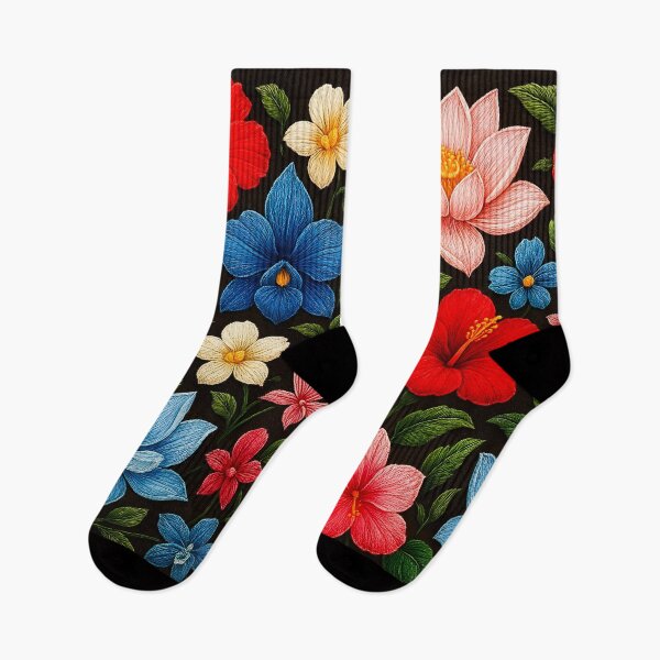 Item preview, Tropical Floral Embroidery Pattern – Hibiscus & Lotus designed and sold by jutharat456.