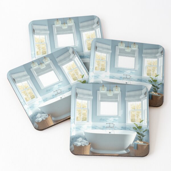 Item preview, Serene Coastal Blue Bathroom Dream | Freestanding Tub & Natural Light designed and sold by Vida e Arte.