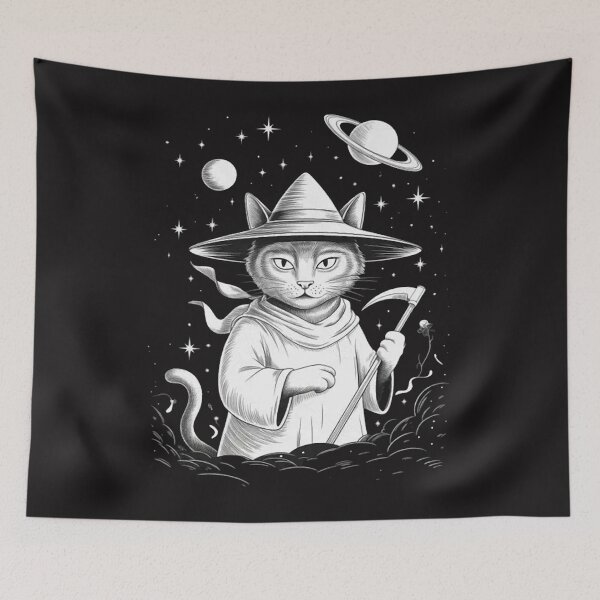 Item preview, Grim Reaper Cat, Cute Halloween Spacecore Black Cat designed and sold by CraftyCuttable.