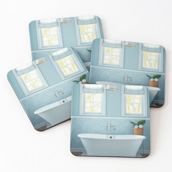 Item preview, Coastal Blue Bathroom Serenity | Freestanding Tub, Wave Tile & Brass Accent designed and sold by Vida e Arte.