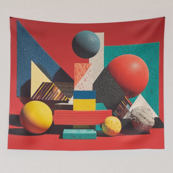 Item preview, Colorful Geometric Shapes on Red Background designed and sold by Jirka Svetlik, Studio Illuvision.