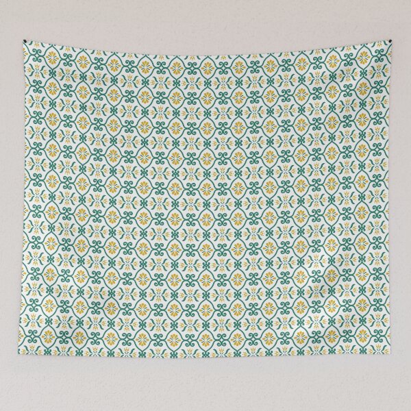 Item preview, Seamless green and mustard floral pattern inspired by vintage ornamental tiles. designed and sold by JoelmaQ.
