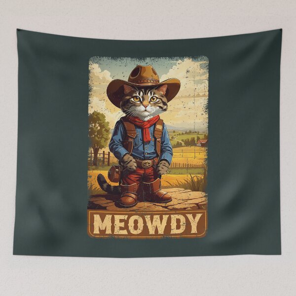 Item preview, Meowdy Funny Country Side Cat Hat Vintage Cow	 Cat 		 designed and sold by kmgkbodsksb98.