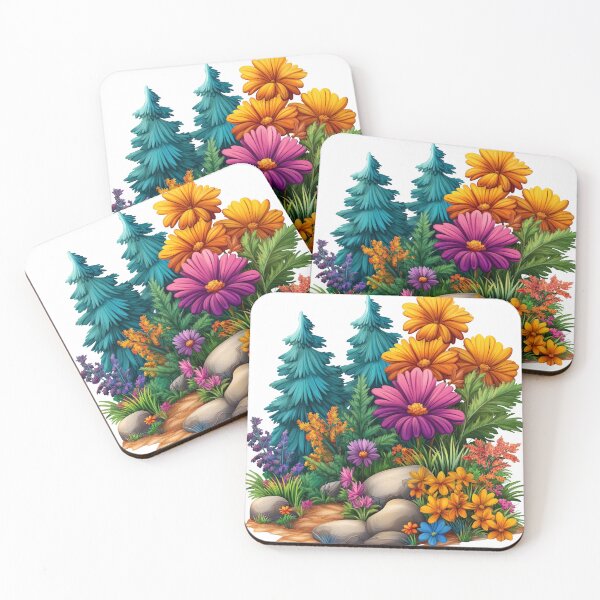 Item preview, Colorful cartoon forest with flowers and rocks, fantasy cartoon landscape with trees, colorful cartoon forest with flowers and rocks illustration designed and sold by MamaDong.