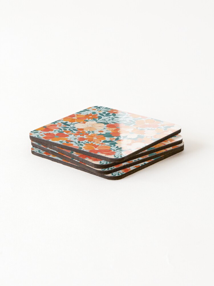 Thumbnail 4 of 5, Coasters (Set of 4), Retro Flower Pattern designed and sold by CoolPixels.