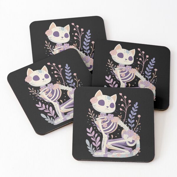 Item preview, Kawaii Pastel Floral Goth Cute Creepy Cat Skeleton designed and sold by PunkNation-Arts.
