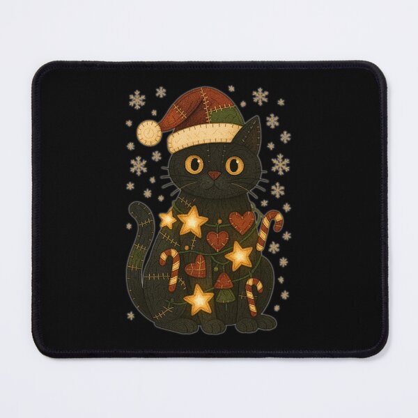 Item preview, Patchwork Black Cat Christmas Holiday Art designed and sold by JerdbordinShop.