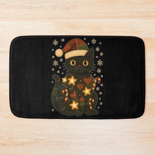 Item preview, Patchwork Black Cat Christmas Holiday Art designed and sold by JerdbordinShop.