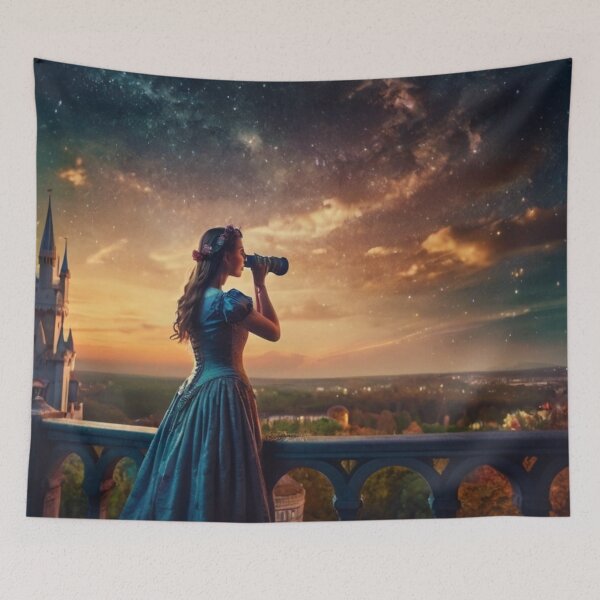 Item preview, Beautiful Woman Watching the Stars from the Castle Rooftop designed and sold by BlareBlare.