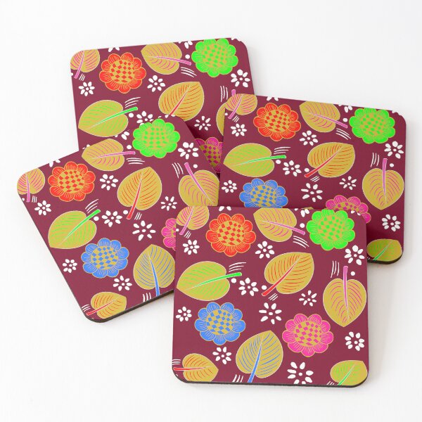 Item preview, Retro Colorful Abstract Flowers Pattern on marron background | Cute flowers design designed and sold by Swati's Digital Den.