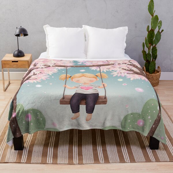 Item preview, Girl on Swing Under Cherry Blossoms designed and sold by Whimsical Hug.