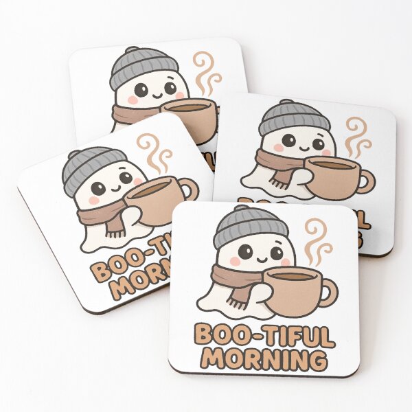 Item preview, Cute Ghost with Coffee Cup – Boo-tiful Morning Funny Halloween Design designed and sold by RuweisVibes.