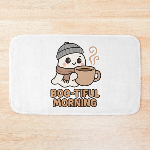 Item preview, Cute Ghost with Coffee Cup – Boo-tiful Morning Funny Halloween Design designed and sold by RuweisVibes.