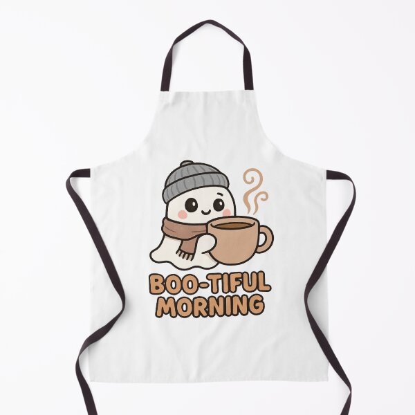 Item preview, Cute Ghost with Coffee Cup – Boo-tiful Morning Funny Halloween Design designed and sold by RuweisVibes.