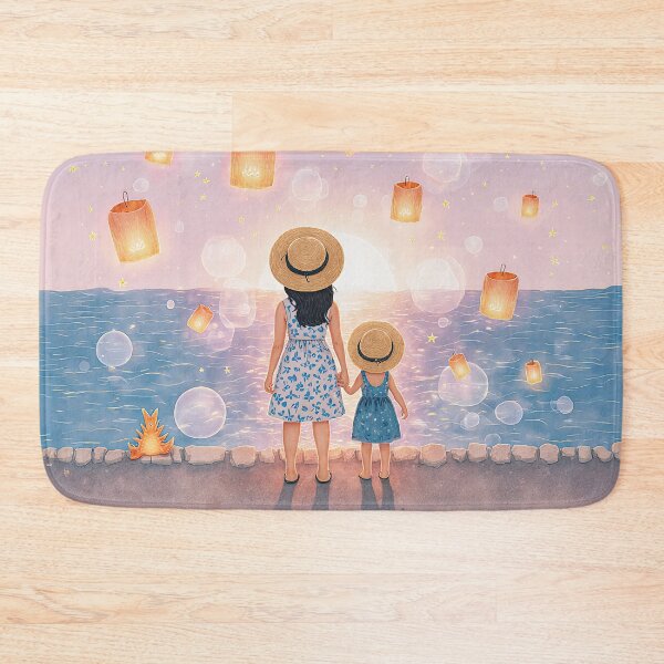 Item preview, Mother and Daughter Watching Lanterns by the Sea designed and sold by Whimsical Hug.