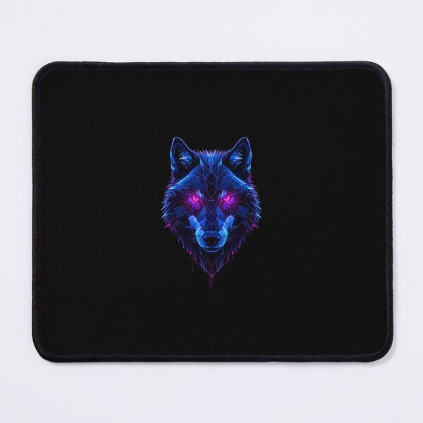 Item preview, Glowing Geometric Wolf Head in Low-Poly Futuristic Style with Electric Blue and Magenta Accents designed and sold by PixelVibe782.
