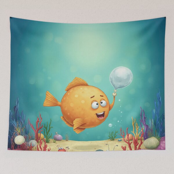 Aperçu de l'œuvre Poisson orange joyeux avec bulle créée et vendue par Whimsical Hug.