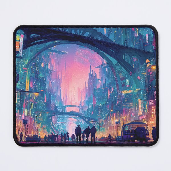 Item preview, Futuristic Cyberpunk Cityscape with Glowing Arches and Neon Lights designed and sold by Jirka Svetlik, Studio Illuvision.