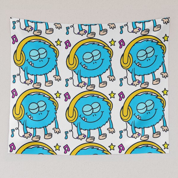 Item preview, Happy Blue Monster Listening to Music designed and sold by ArtfulWeave.
