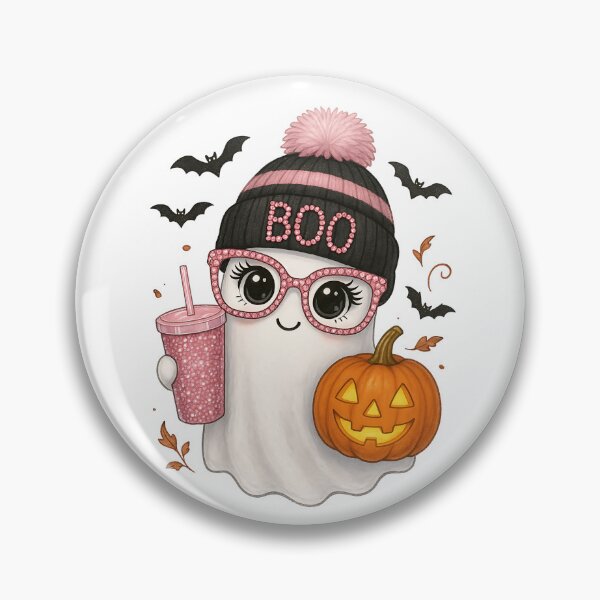 Item preview, Girly Ghost with Pink Glasses and Pumpkin – Cute Spooky Season Halloween Aesthetic designed and sold by Sixtinebzh.