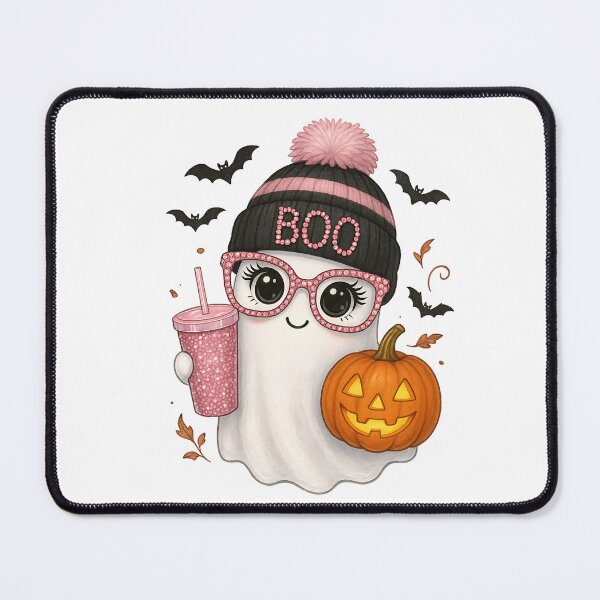 Item preview, Girly Ghost with Pink Glasses and Pumpkin – Cute Spooky Season Halloween Aesthetic designed and sold by Sixtinebzh.